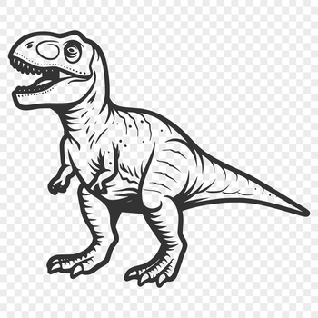 A detailed illustration of a full-body Tyrannosaurus Rex, a prehistoric carnivorous dinosaur.
