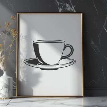 A traditional teacup design featuring delicate handles and a rounded body.