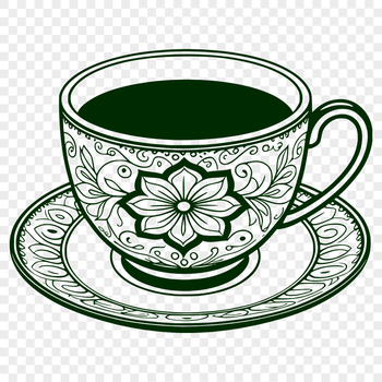 A hand-drawn design of a traditional teacup with a saucer, suitable for vector art projects.