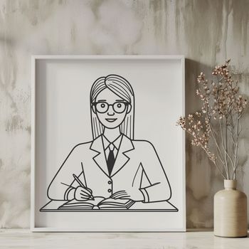 A minimalist illustration of a woman in a professional setting, representing the education profession.