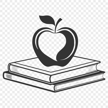 An illustration of a book with an apple on the cover, suitable for educational materials and digital crafting.