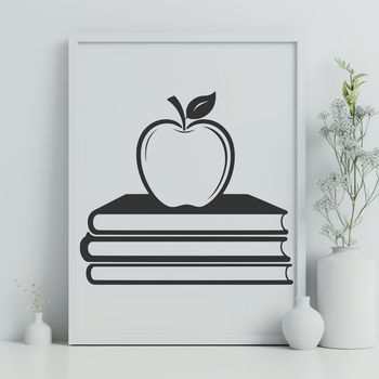 A digital illustration of a book featuring the Apple logo, designed in vector format for educational purposes.