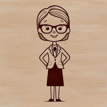 An illustration of a woman wearing a traditional teacher's attire.