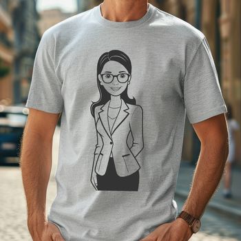 A female teacher in a classroom setting, depicted as a vector graphic illustration.