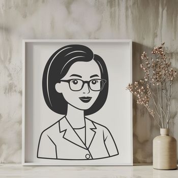 A stylized illustration of a woman in a profession related to education.