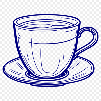 A simple illustration of a traditional teacup with a saucer.
