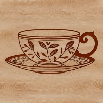 A detailed illustration of a traditional teacup with a saucer.