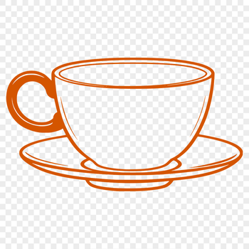 Illustrated teacup design featuring a delicate handle and saucer, suitable for vector art projects.