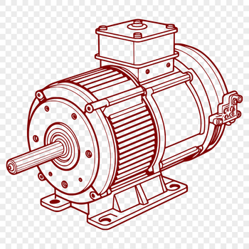 A detailed illustration of an electric motor with moving parts and internal components.