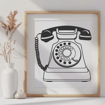 A digital illustration of a vintage telephone with a corded receiver.