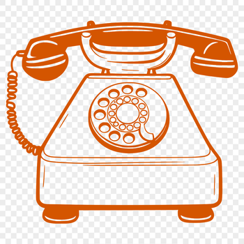 A simple illustration of a classic telephone with a cord and receiver.