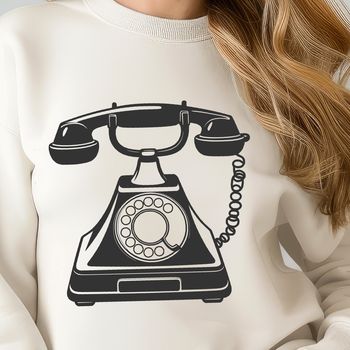 Vector illustration of a classic telephone in various formats including PNG, PDF, and DXF.