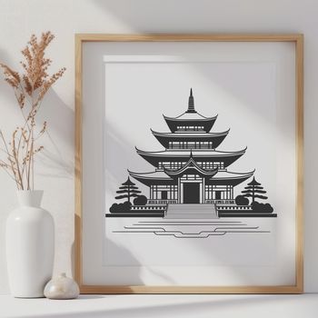 Buddhist temple architectural design with intricate details and ornaments.
