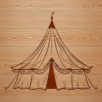 A large tent with a pointed top and supporting poles, suitable for camping or outdoor events.