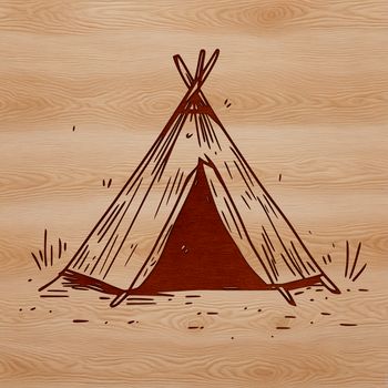 A simple illustration of a tent with a central pole and fabric covering, suitable for outdoor camping.
