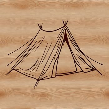 A simple line drawing of a modern camping tent for outdoor enthusiasts.