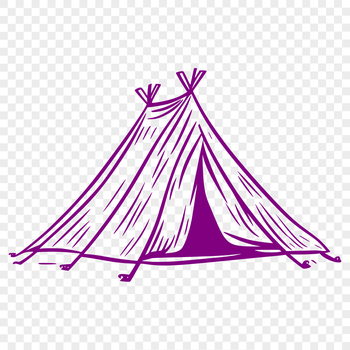 A simple illustration of a tent in a camping setting.