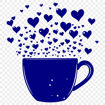 A minimalist design of a coffee cup with heart shapes surrounding the rim.