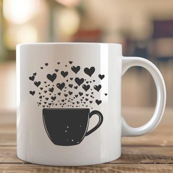 A simple cup design with interlocking heart shapes.