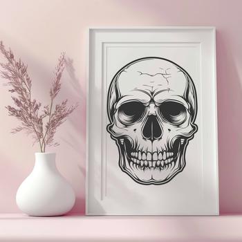 Graphic illustration of a skull in bold lines, suitable for various design applications.