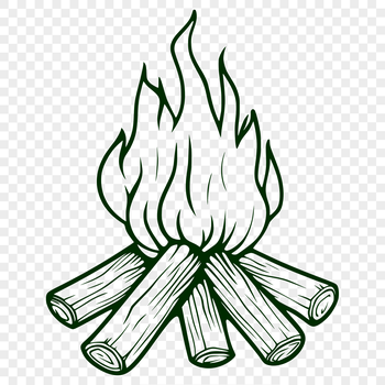 A stylized illustration of flames rising from a camp fire in the outdoors, suitable for vector art designs.