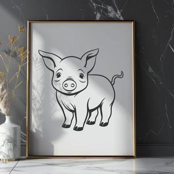 A standing farm animal with a rounded body and short legs.