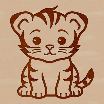 A simple line drawing of a tiger cub sitting on its haunches, rendered as a vector image in SVG format.