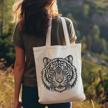 Vector illustration of a tiger's head, depicted in an ornate style.