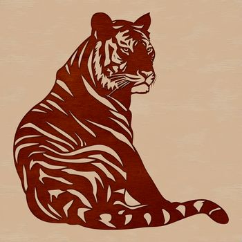 A sitting tiger, depicted as a big cat in a wild animal pose.