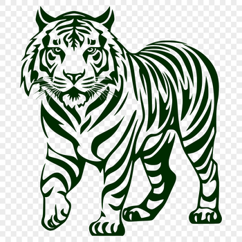A detailed illustration of a standing tiger, depicted as a majestic big cat.