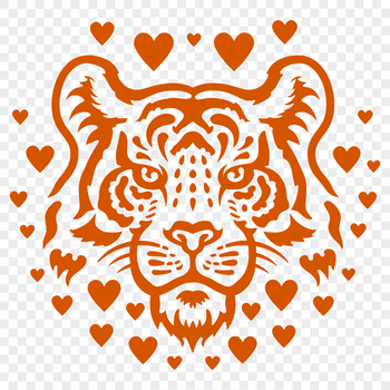 A colorful illustration of a tiger's head with heart designs, suitable for various digital and printing applications.