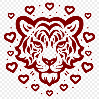 A stylized tiger head with love hearts, created as vector art for various uses.