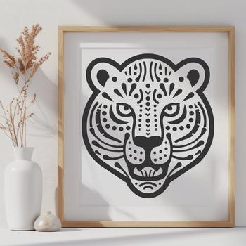 A majestic tiger's head with intricate details in ornate style.