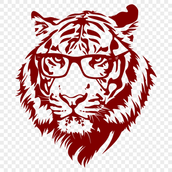 A cartoon tiger's head with glasses, designed as a vector art illustration suitable for various uses.