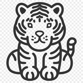 A simple line drawing of a tiger in full body pose, sitting on its haunches, suitable for vector art designs.