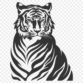 A detailed illustration of a tiger's head with bold lines and sharp features.