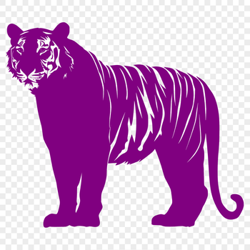 A colorful illustration of a tiger in its full body form, standing upright with its fur texture and pattern visible.
