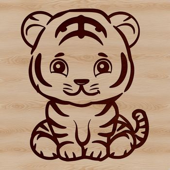A simple illustration of a tiger sitting down, depicted as a big cat with bold lines.