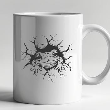 A stylized vector illustration of a toad's head peeking out from behind a cracked wall.