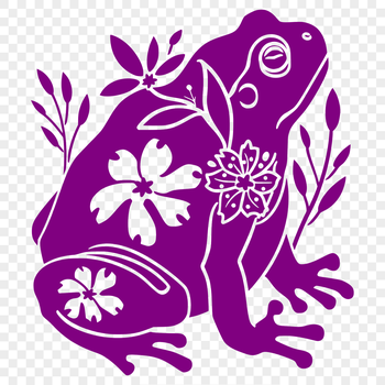 A full-body illustration of a toad surrounded by floral elements.