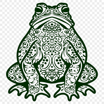 A detailed, full-body illustration of a toad with ornate features.