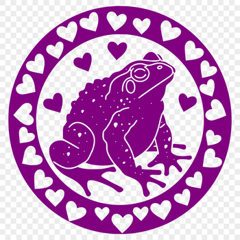 A full-body illustration of a toad surrounded by love hearts, suitable for digital design projects.