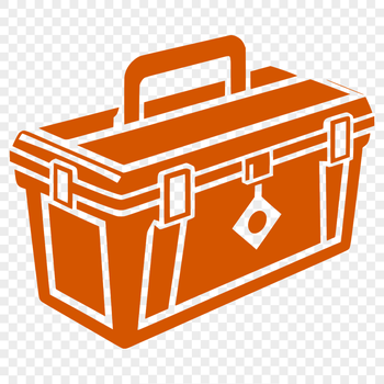 A collection of hand tools stored in a metal box with compartments.