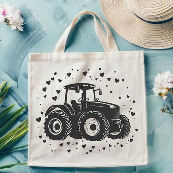 A colorful vector illustration of a tractor with heart motifs on its body, suitable for various applications.