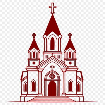 A detailed illustration of a Catholic church building with architectural features.