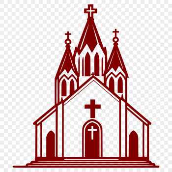 A detailed illustration of a Catholic church with its distinctive architectural features.