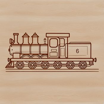 A vector graphic representation of a train with bold lines and clean shapes.