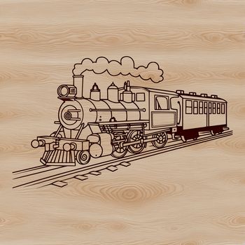 A graphic illustration of a train with bold lines and detailed features.