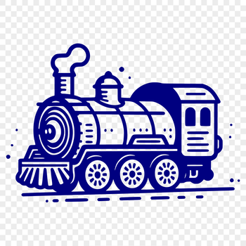Illustration of a locomotive train with detailed wheels and carriage.