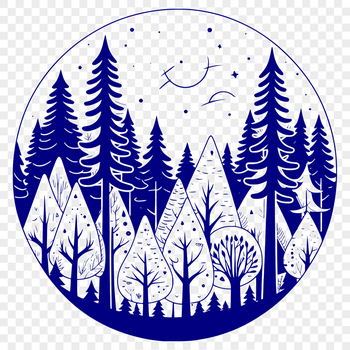 A detailed vector illustration of a dense forest with various trees and foliage.